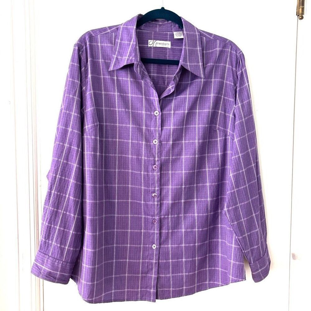 Dressbarn 14/16 purple windowpane plaid Button front shirt